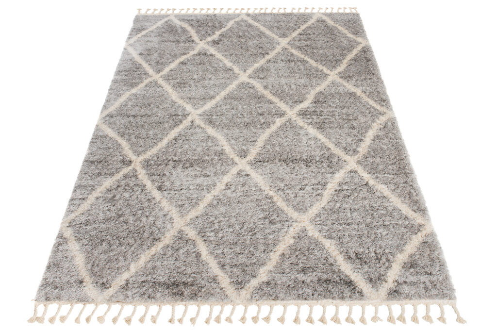 Tappeto Versay Grigio Crema a Sccachi con Frangei