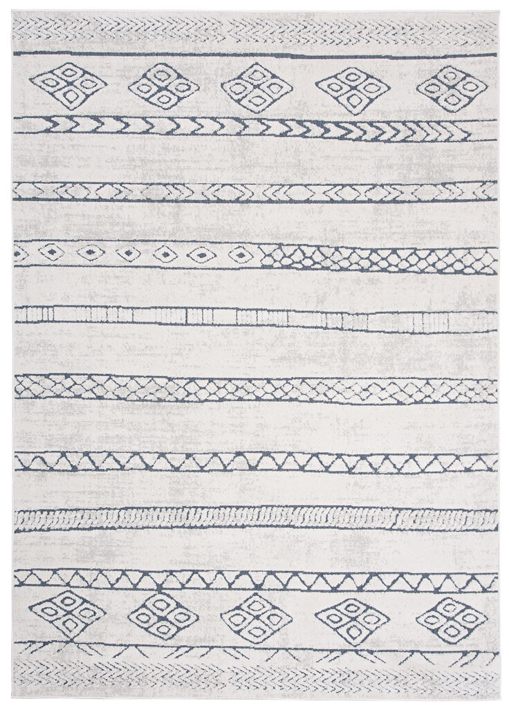 Lotus Tappeto Vintage Puntinato Avorio Blu Geometrico Pelo Corto