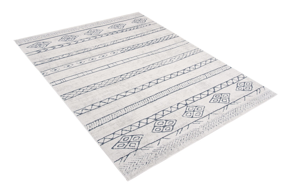 Lotus Tappeto Vintage Puntinato Avorio Blu Geometrico Pelo Corto