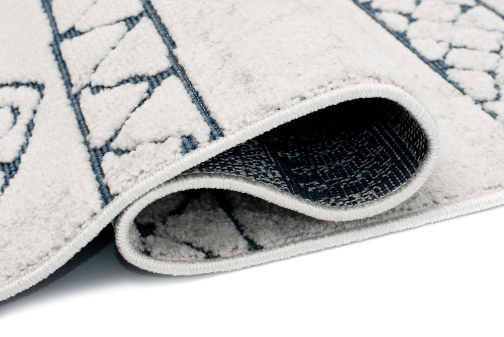 Lotus Tappeto Vintage Puntinato Avorio Blu Geometrico Pelo Corto