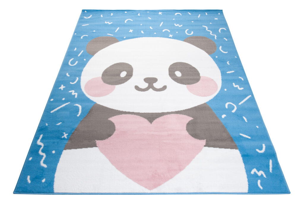Tappeto Jolly Bambini Cameretta Panda Animale Blu A Pelo Corto