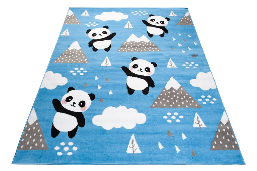 Tappeto Jolly Bambini Cameretta Animali Panda Blu A Pelo Corto