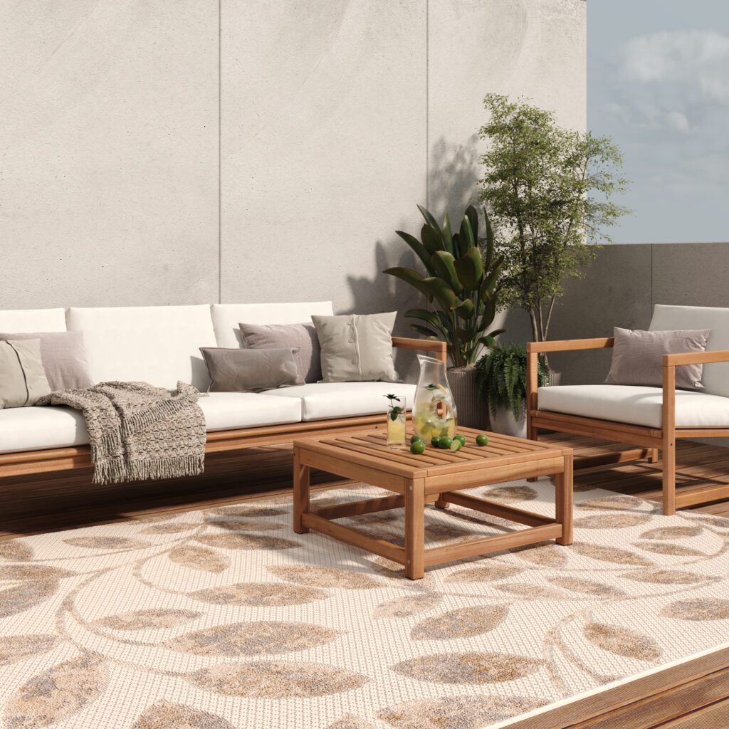 Tappeto Esterno Patio Crema Beige Foglie