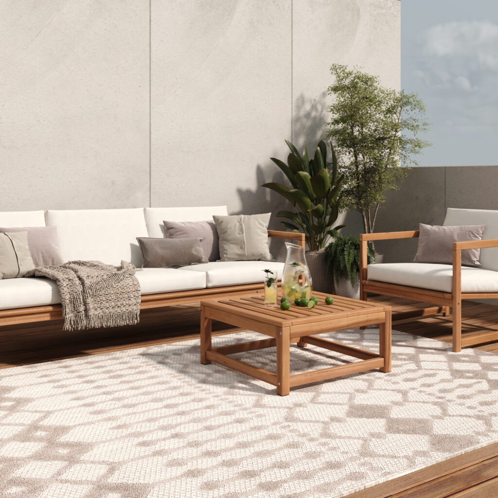 Tappeto Esterno Patio Grigio Beige Etnico