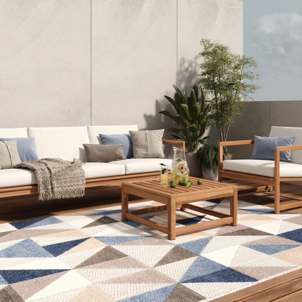 Tappeto Esterno Patio Grigio Blu Geometrico
