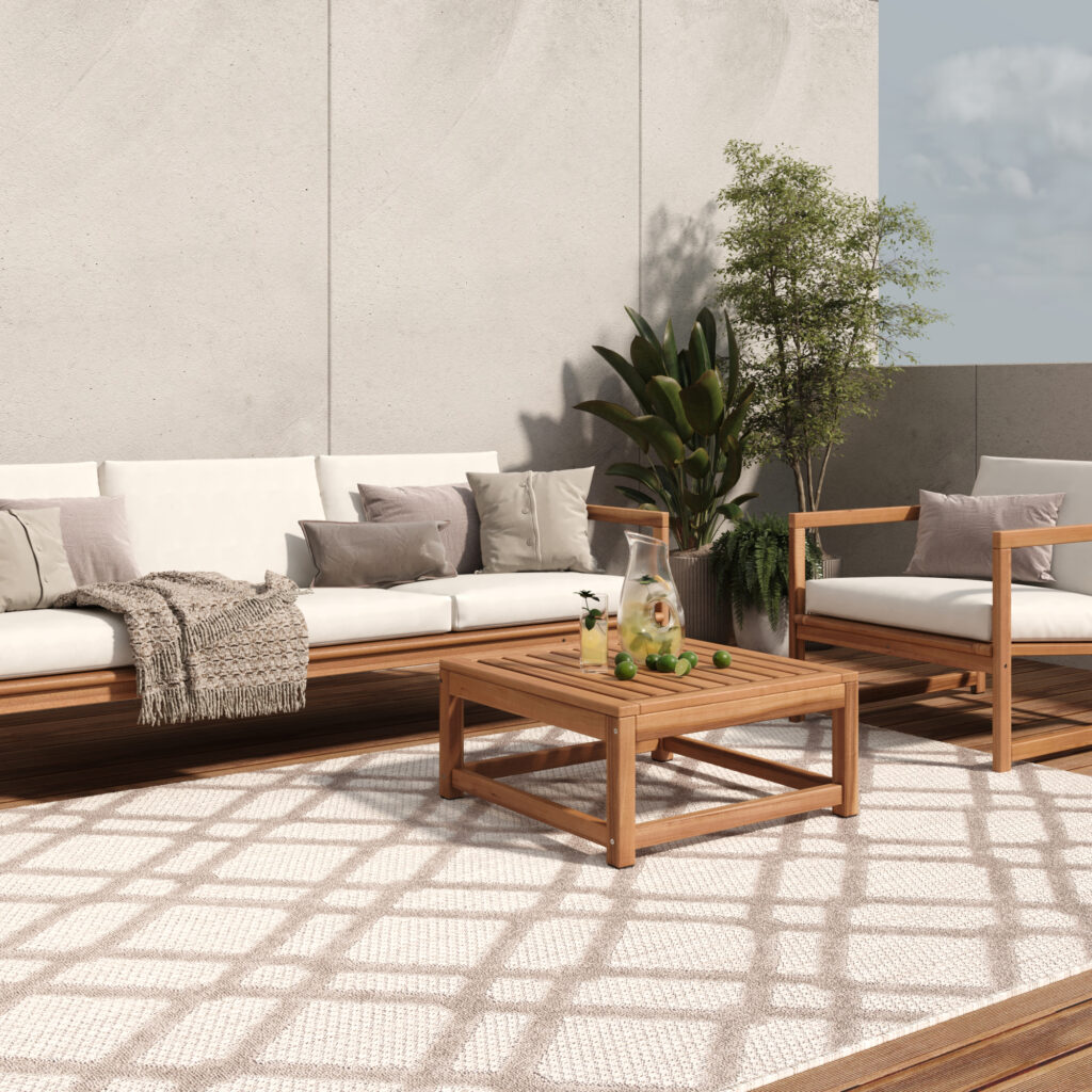Tappeto Esterno Patio Beige Grigio a Scacchi