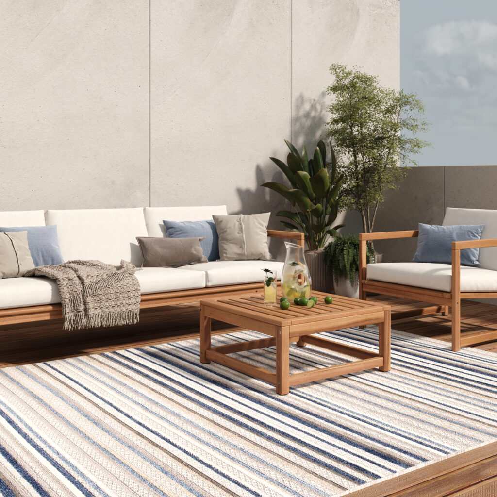 Tappeto Esterno Patio Grigio Blu Strisce