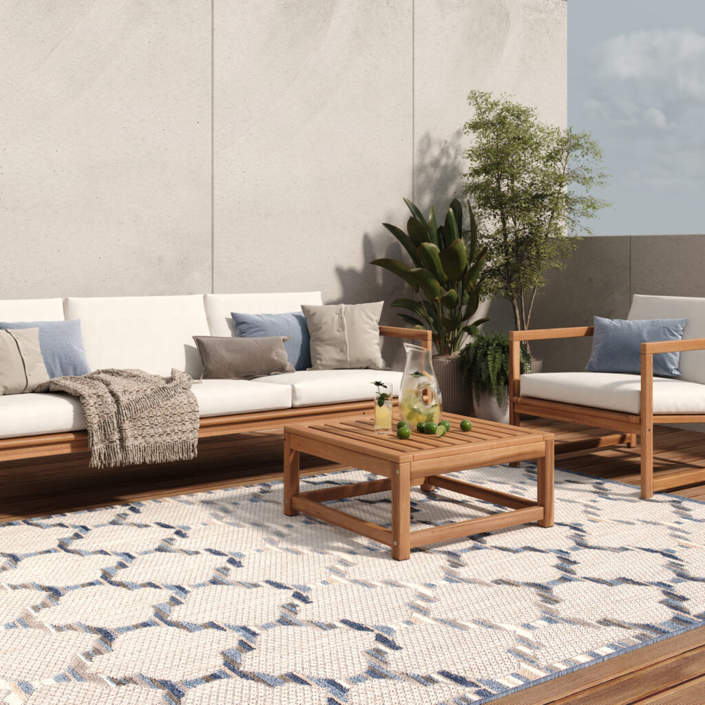 Tappeto Esterno Patio Grigio Blu a Trellis
