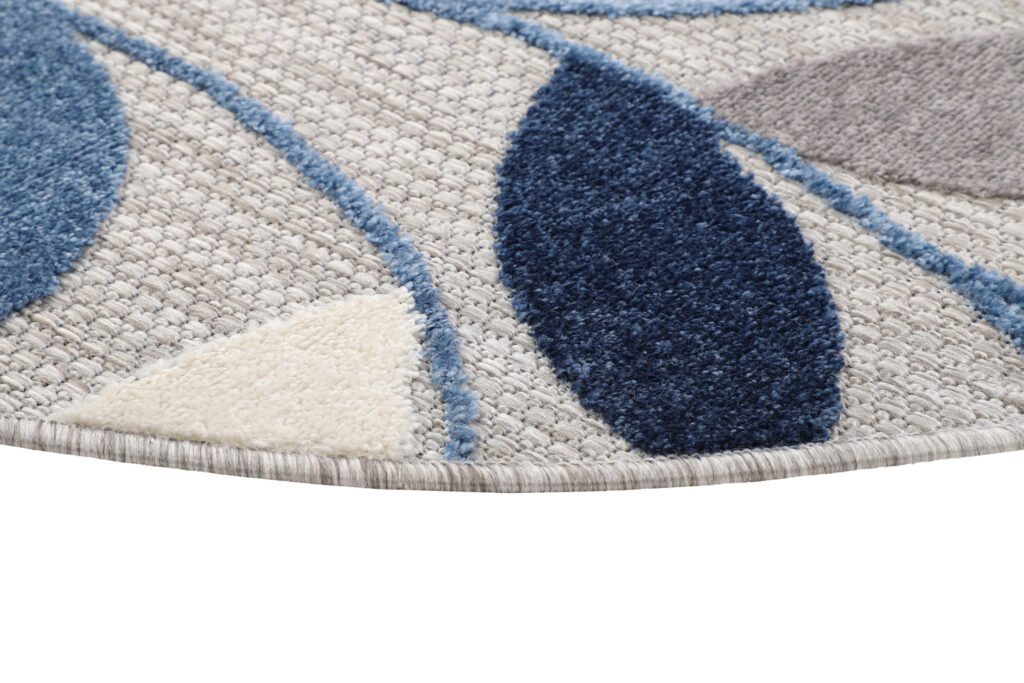 Tappeto Esterno Patio Rotondo Grigio Blu Foglie