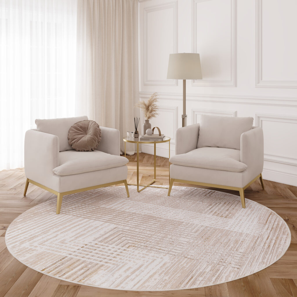 Tappeto Crystal Rotondo Beige Marrone Crema Righe