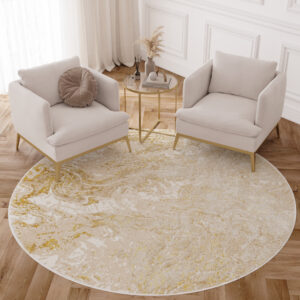 Tappeto Crystal Rotondo Beige Oro Crema Marmo