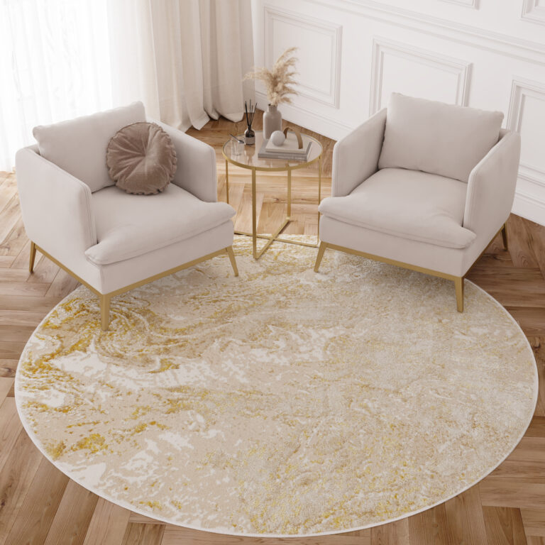 Tappeto Crystal Rotondo Beige Oro Crema Marmo