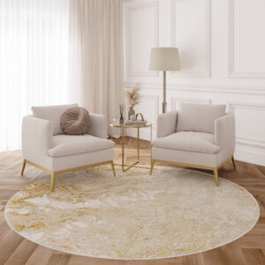 Tappeto Crystal Rotondo Beige Oro Crema Marmo
