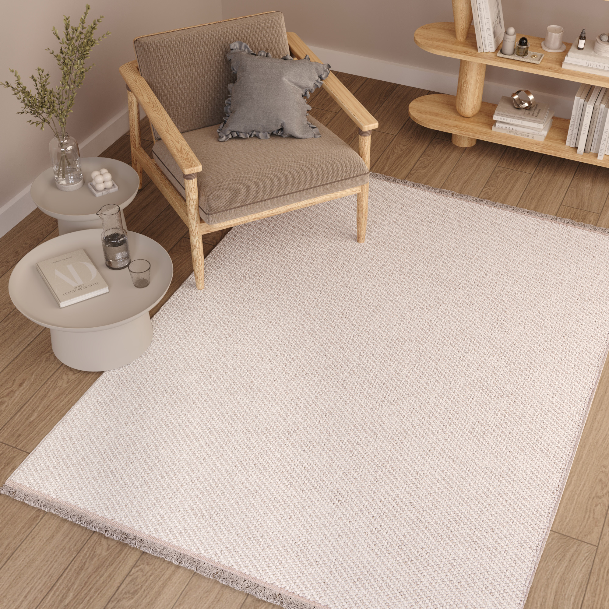 Tappeto Agra Beige Moderno con Frange