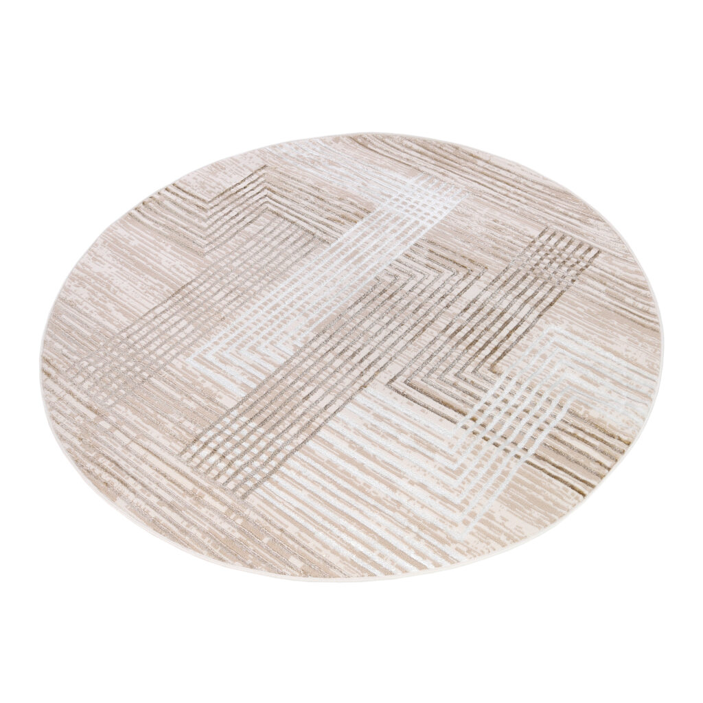Tappeto Crystal Rotondo Beige Marrone Crema Righe