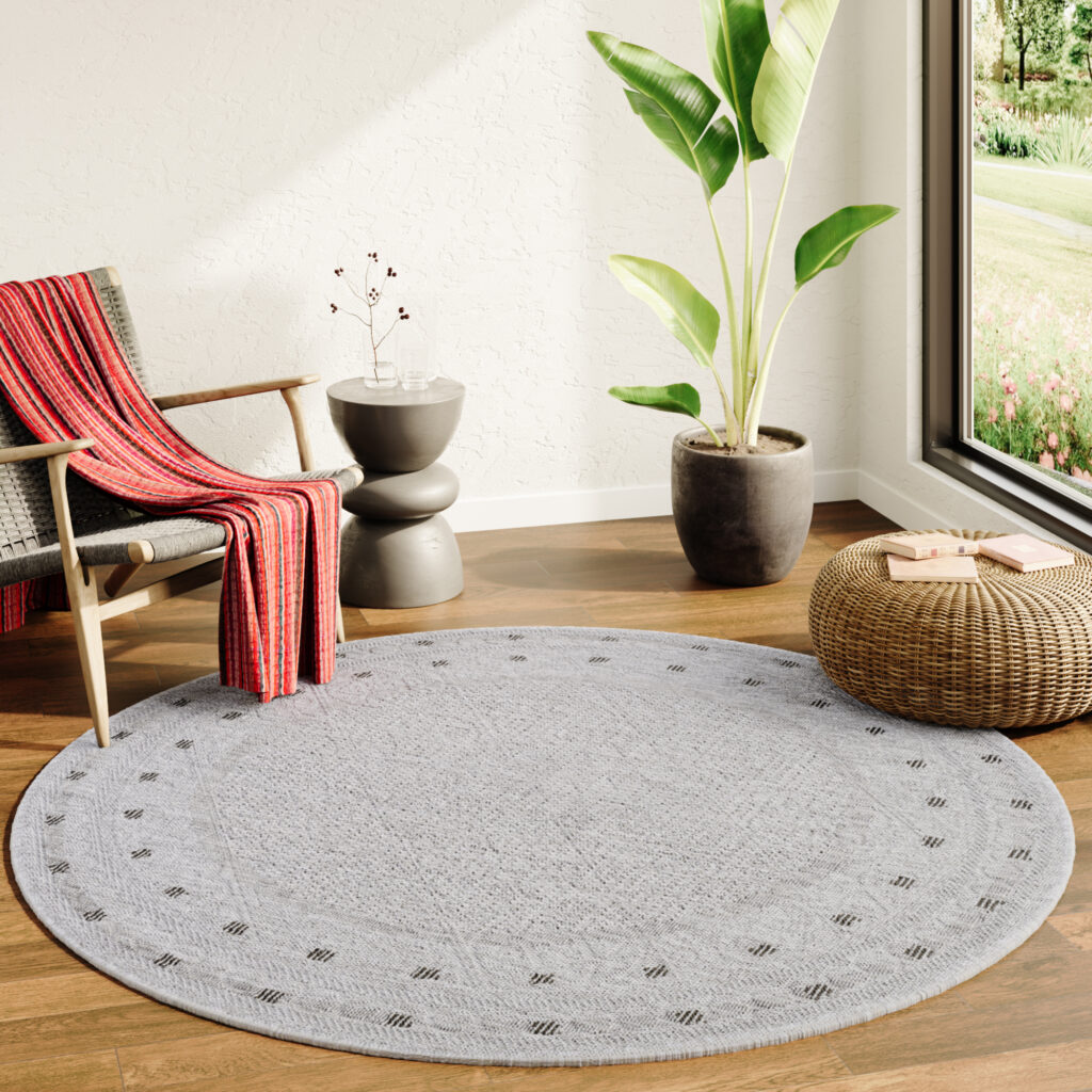 Tappeto Melissa Rotondo Grigio Cornice Indoor Outdoor