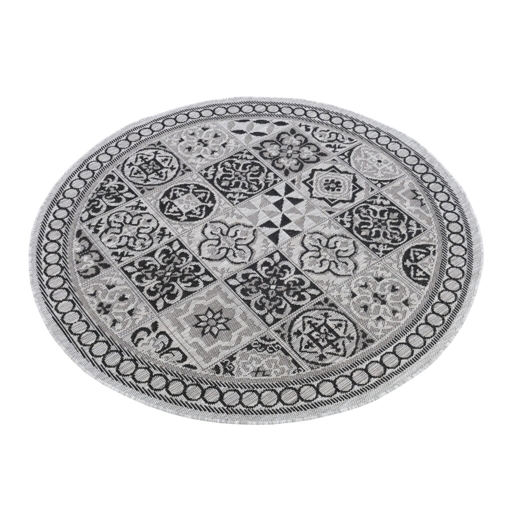 Tappeto Melissa Rotondo Grigio Nero Mosaico Indoor Outdoor