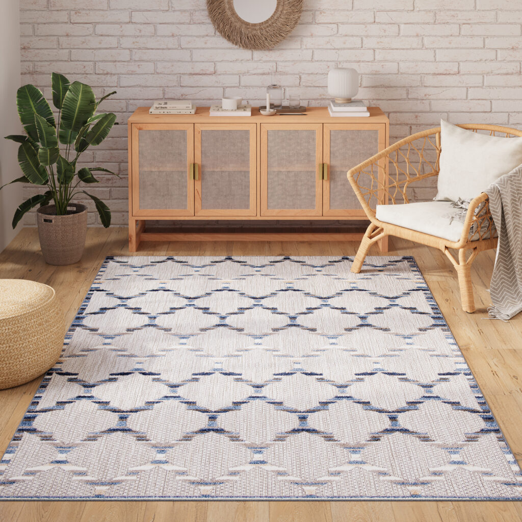 Tappeto Esterno Patio Grigio Blu a Trellis
