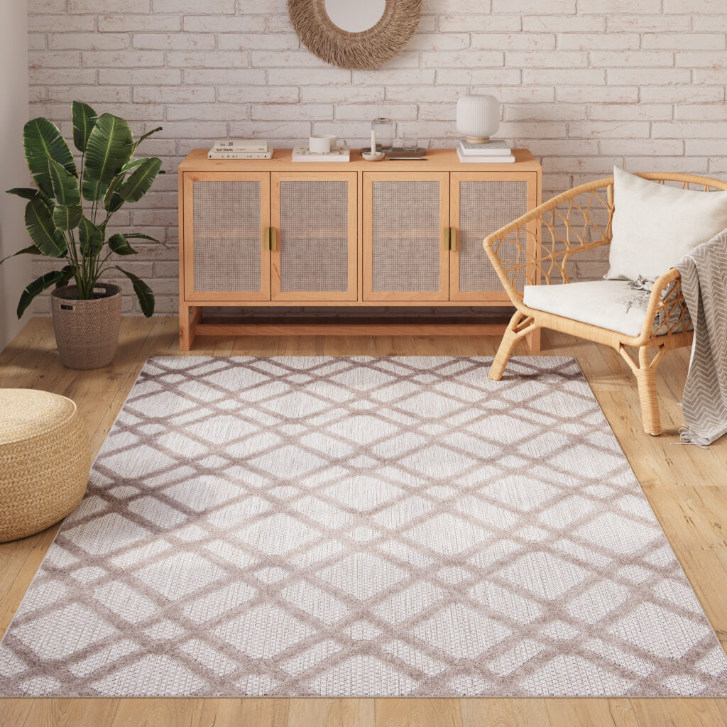 Tappeto Esterno Patio Beige Grigio a Scacchi