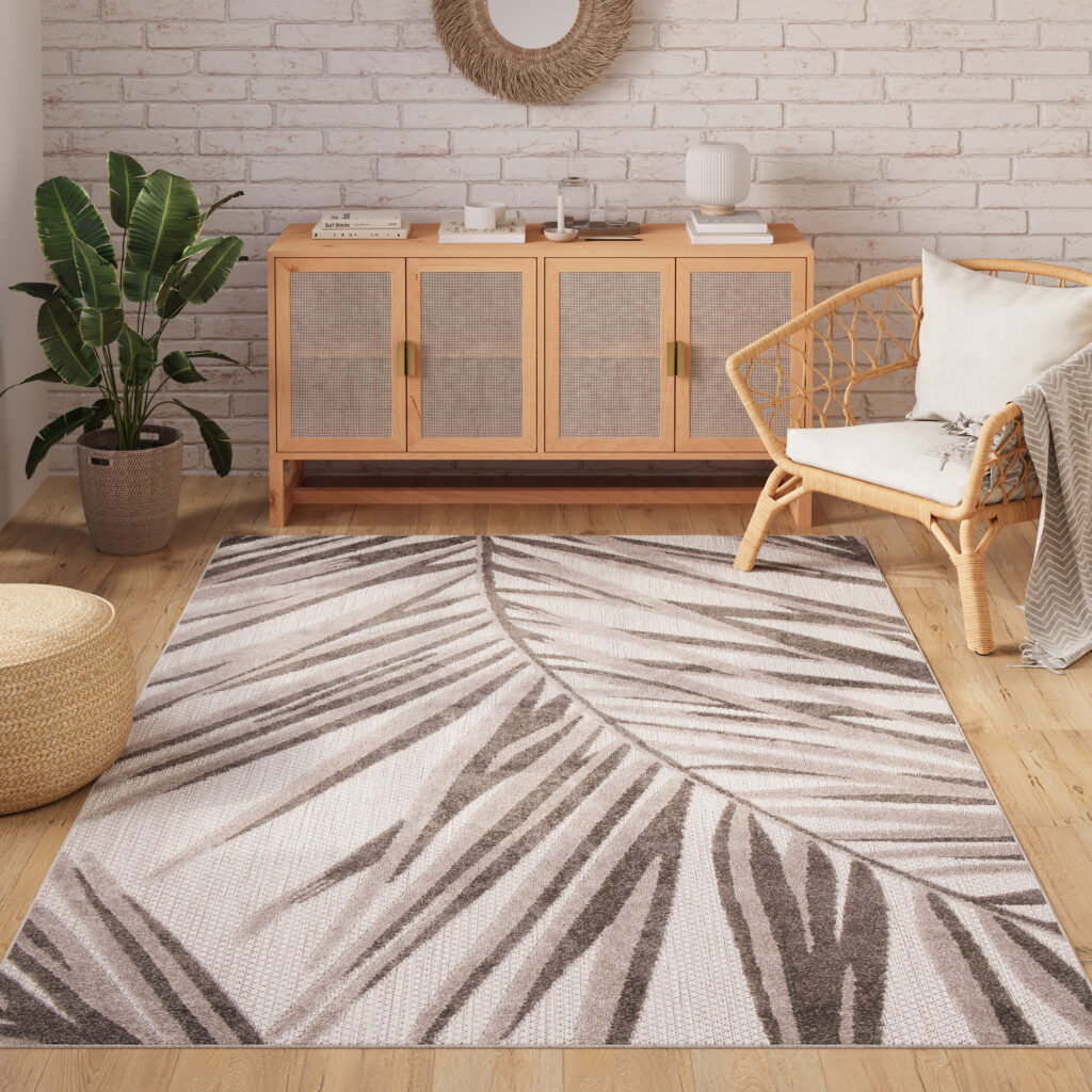 Tappeto Esterno Patio Grigio Beige Foglie