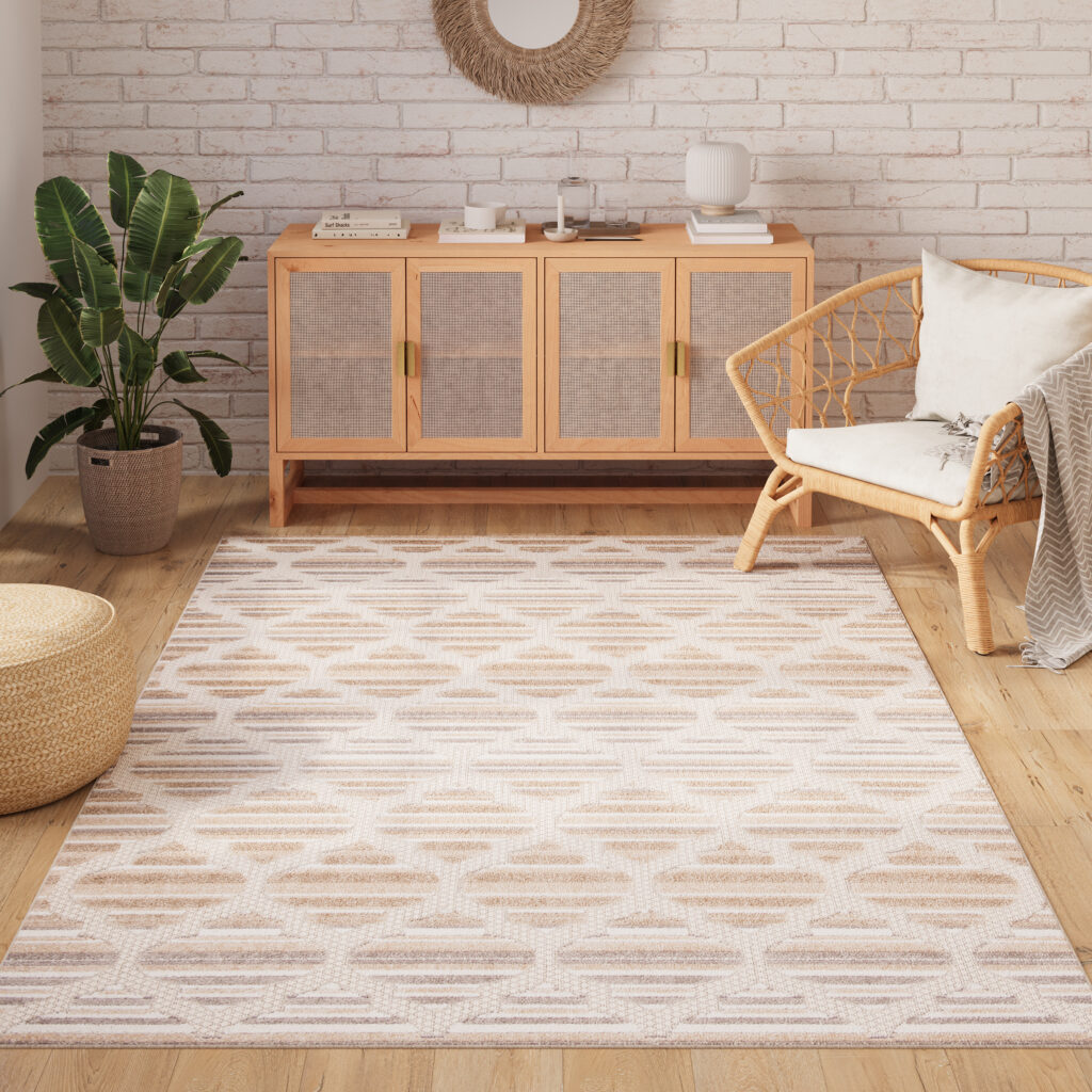Tappeto Esterno Patio Crema Grigio Trellis