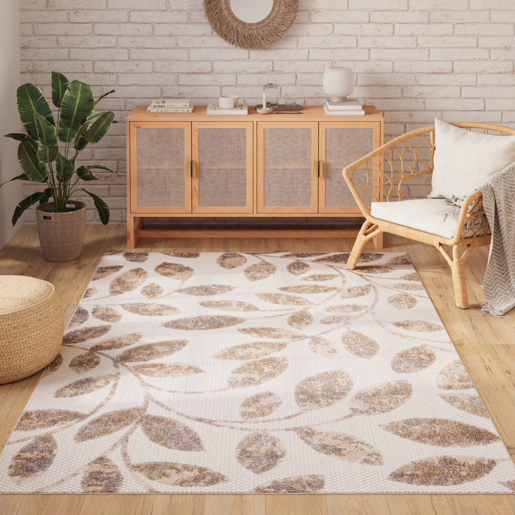 Tappeto Esterno Patio Crema Beige Foglie
