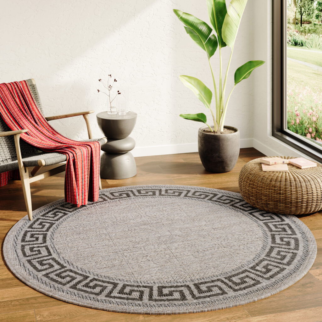 Tappeto Melissa Rotondo Marrone Nero ZigZag Indoor Outdoor