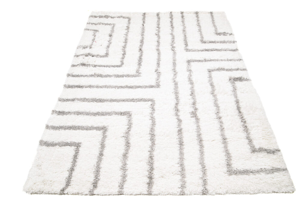 Tappeto Evra Shaggy Geometrico Crema Grigio
