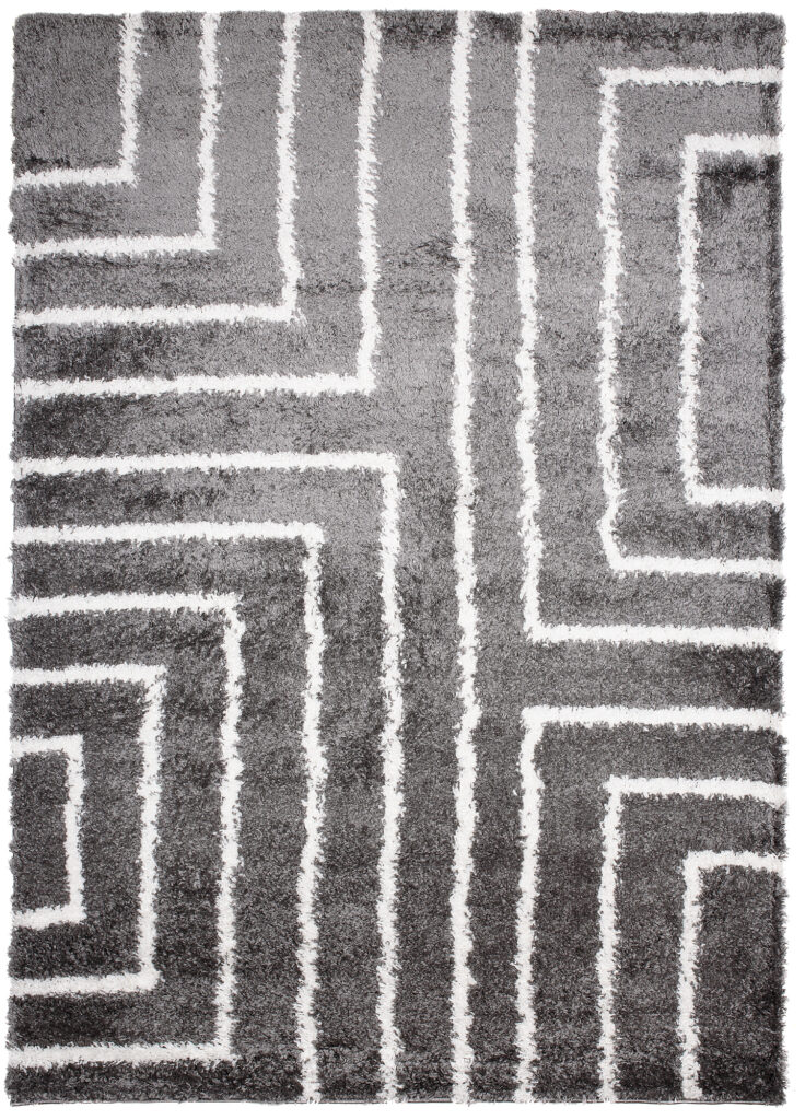 Tappeto Evra Shaggy Geometrico Antracite Bianco