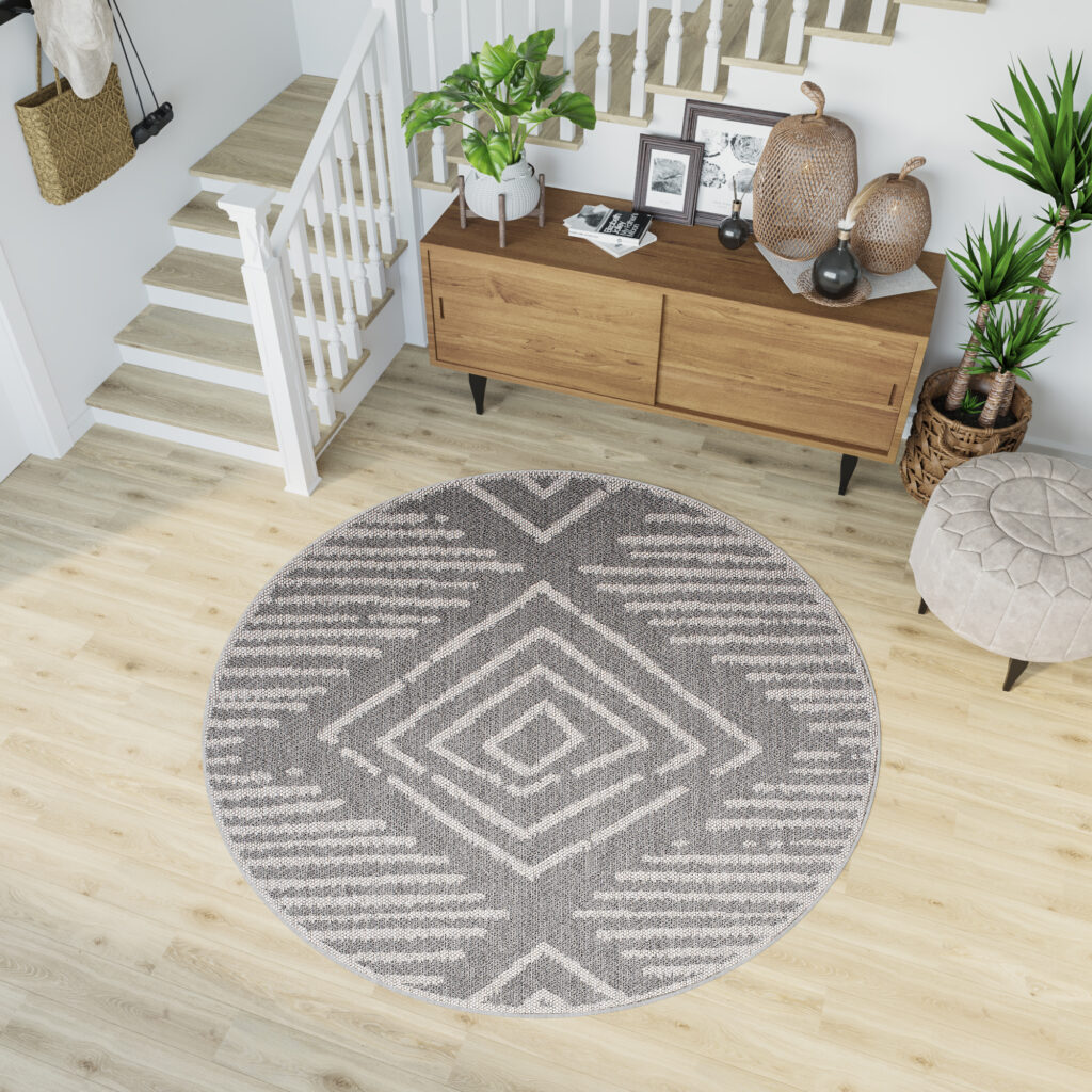 Tappeto Arruba Rotondo Moderno Grigio Geometrico Interno Esterno