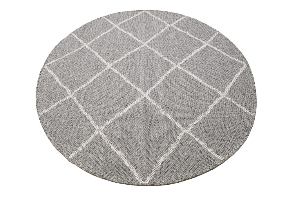 Tappeto Arruba Rotondo Moderno Grigio Quadrati Interno Esterno