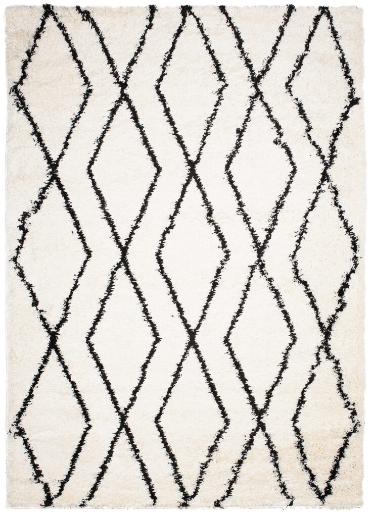 Tappeto Evra Shaggy Geometrico Rombi Crema Nero