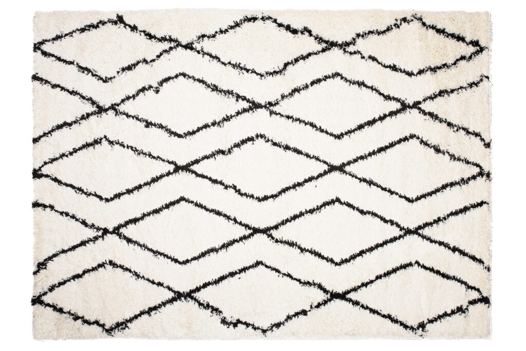 Tappeto Evra Shaggy Geometrico Rombi Crema Nero