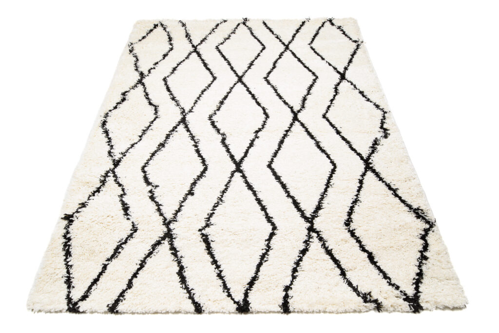 Tappeto Evra Shaggy Geometrico Rombi Crema Nero