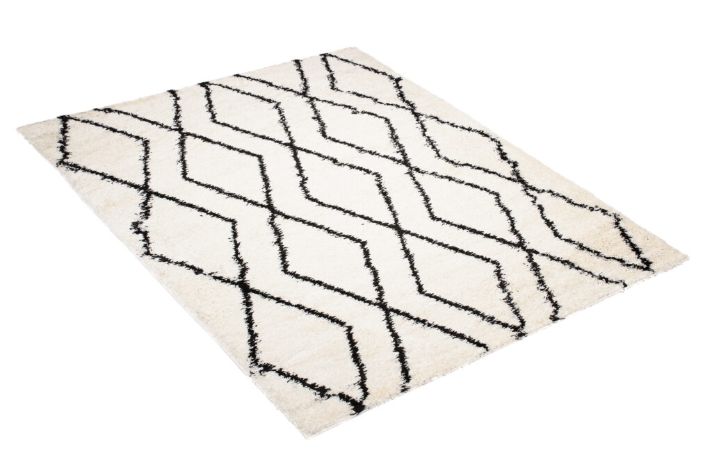Tappeto Evra Shaggy Geometrico Rombi Crema Nero