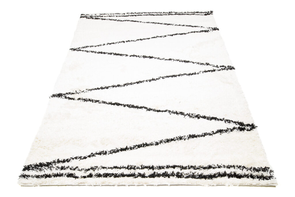 Tappeto Evra Shaggy Geometrico Zigzag Crema Nero