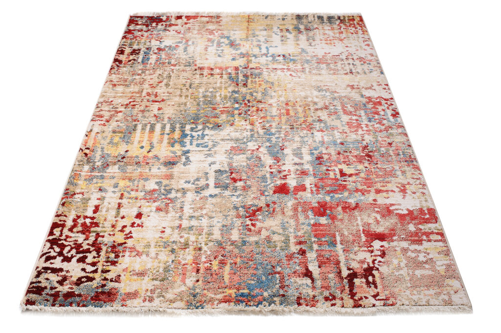 Tappeto Rivoli Astratto Beige Rosso con Frange