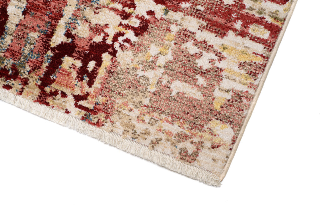 Tappeto Rivoli Astratto Beige Rosso con Frange