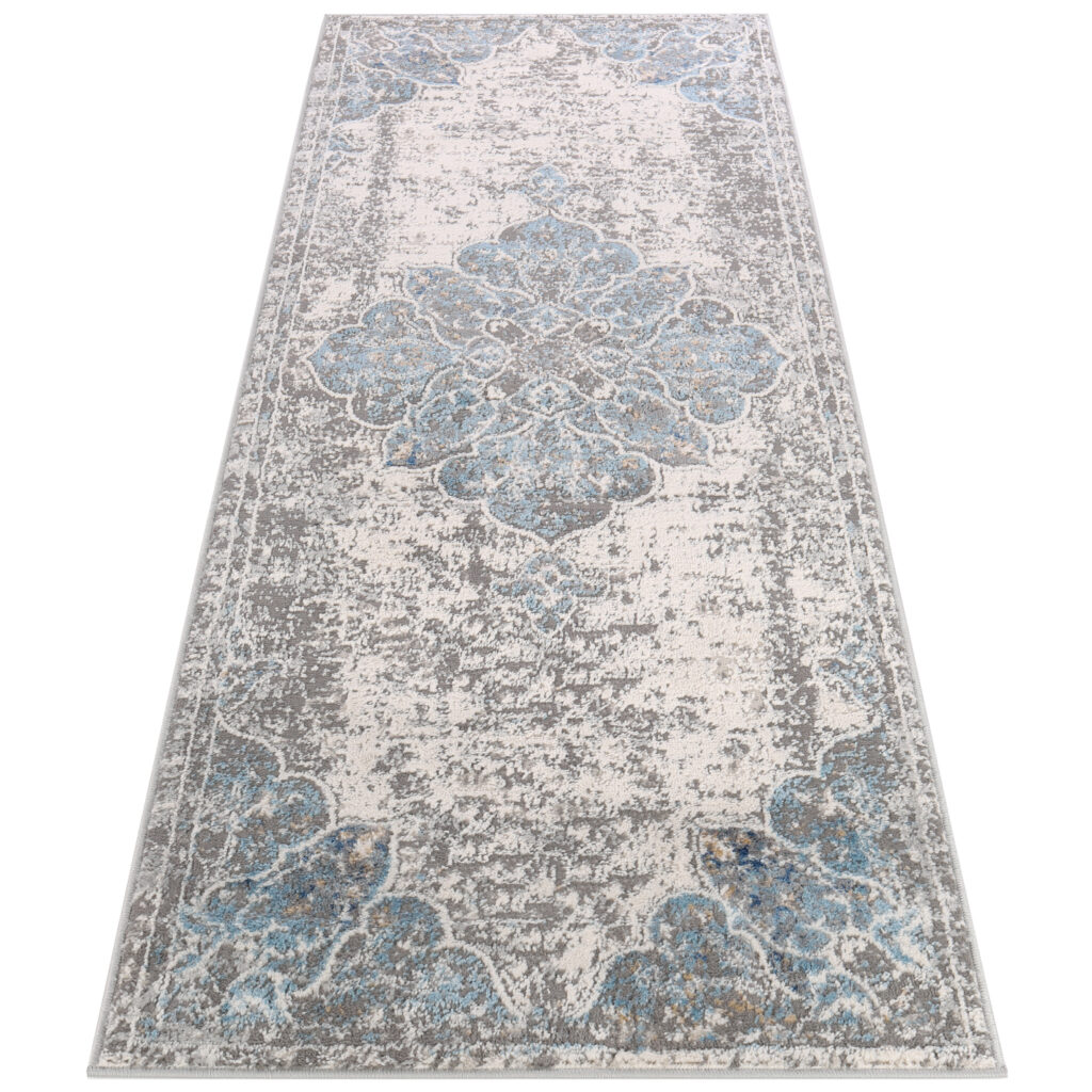 Tappeto Passatoia Valley Grigio Blu Vintage Floreale