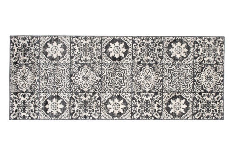 Tappeto Passatoia Ethno Grigio Scuro Crema Floreale