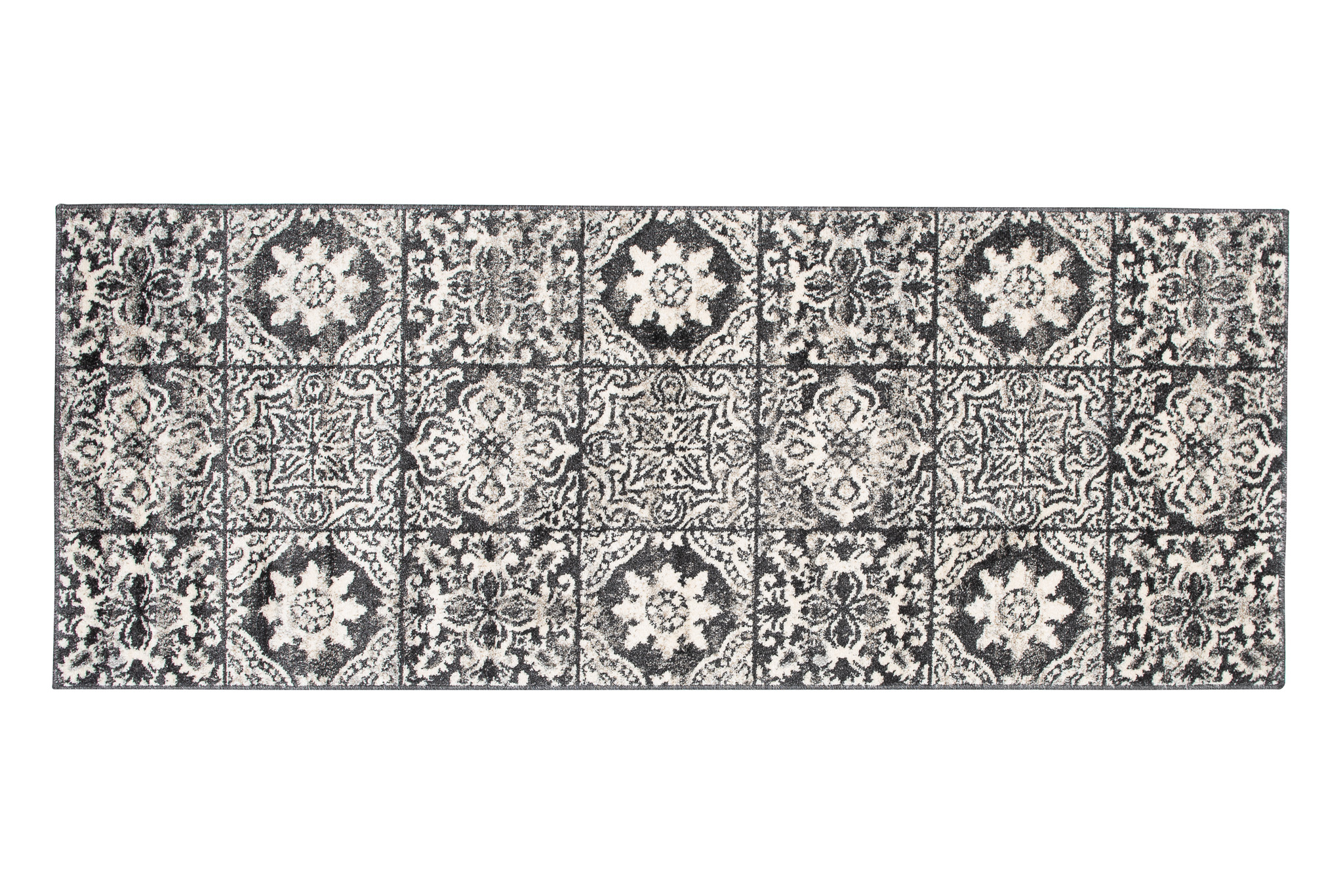 Tappeto Passatoia Ethno Grigio Scuro Crema Floreale