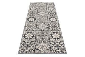 Tappeto Passatoia Ethno Grigio Scuro Crema Floreale