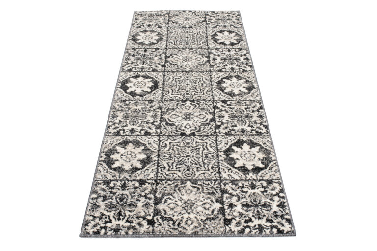 Tappeto Passatoia Ethno Grigio Scuro Crema Floreale