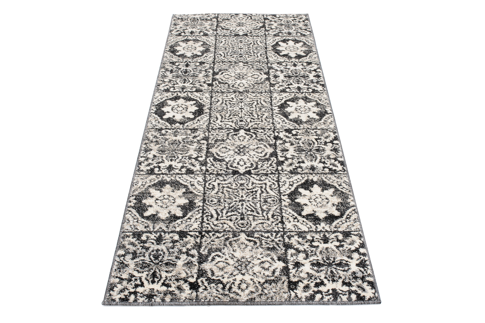 Tappeto Passatoia Ethno Grigio Scuro Crema Floreale