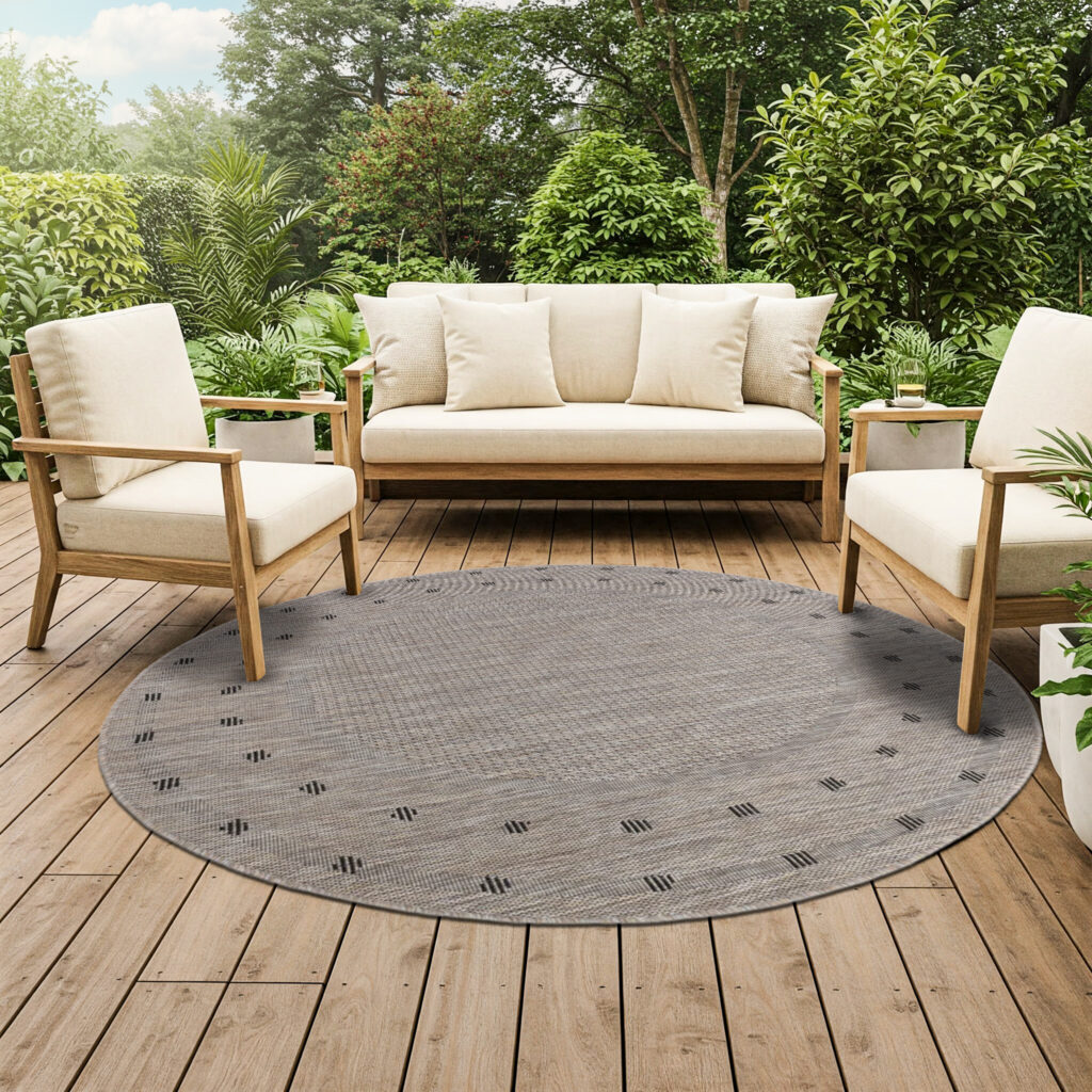 Tappeto Melissa Rotondo Marrone Cornice Indoor Outdoor