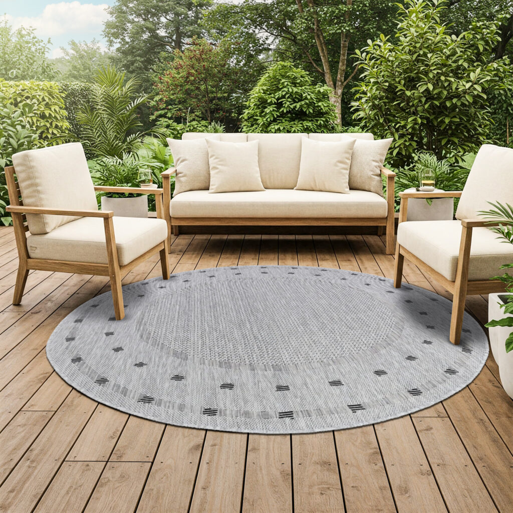Tappeto Melissa Rotondo Grigio Cornice Indoor Outdoor