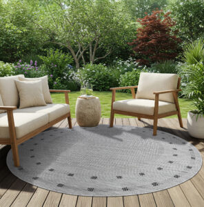 Tappeto Melissa Rotondo Grigio Nero ZigZag Indoor Outdoor