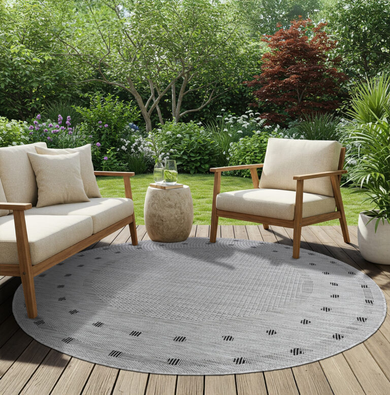 Tappeto Melissa Rotondo Grigio Nero ZigZag Indoor Outdoor