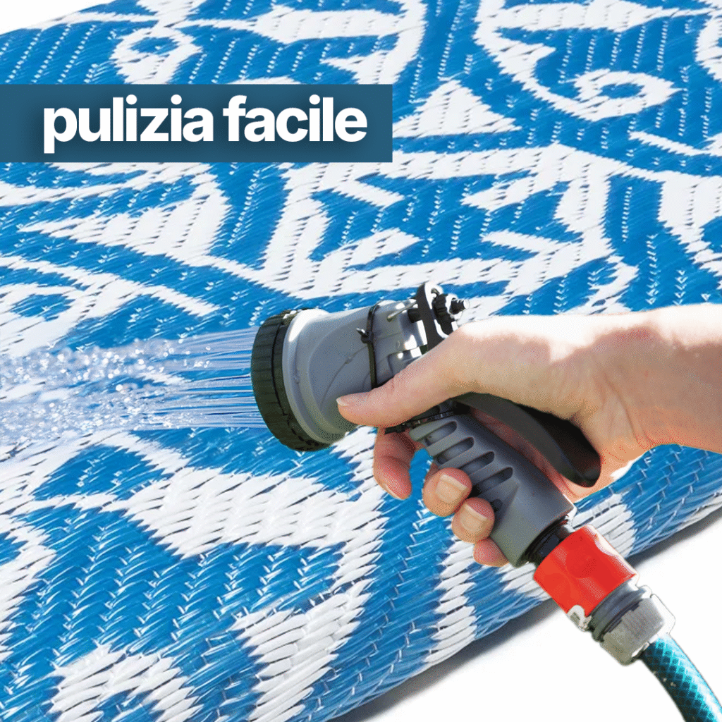Tappeto Ibiza per Esterno Bifacciale Impermeabile Blu Scuro Bianco Cerchi