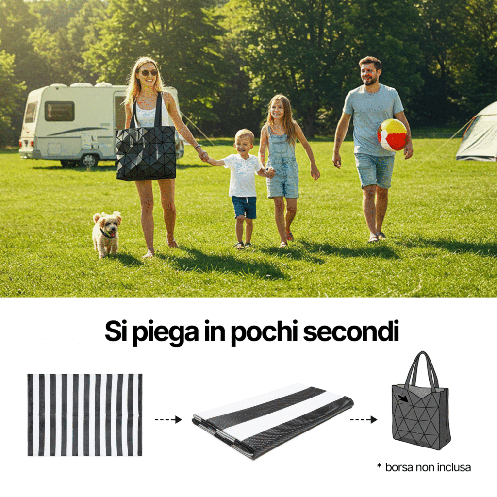 Tappeto Ibiza per Esterno Bifacciale Impermeabile Nero Bianco Righe